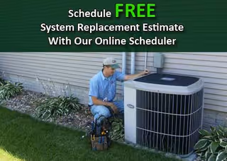 A technician kneels beside an outdoor air conditioner unit at Grimm Homes Services.