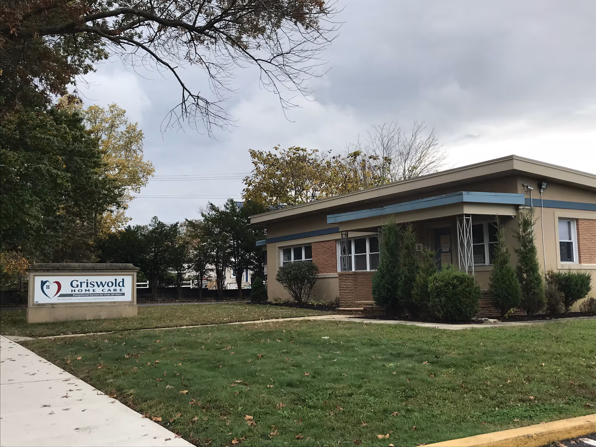 Exterior view of Griswold Home Care building in Cumberland County, NJ, with sign and landscaping.