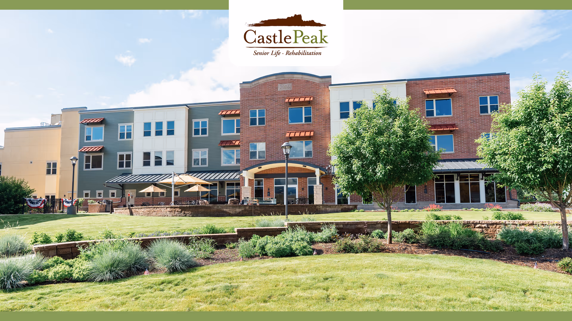 Exterior view of Castle Peak Senior Life and Rehabilitation building with landscaped grounds.