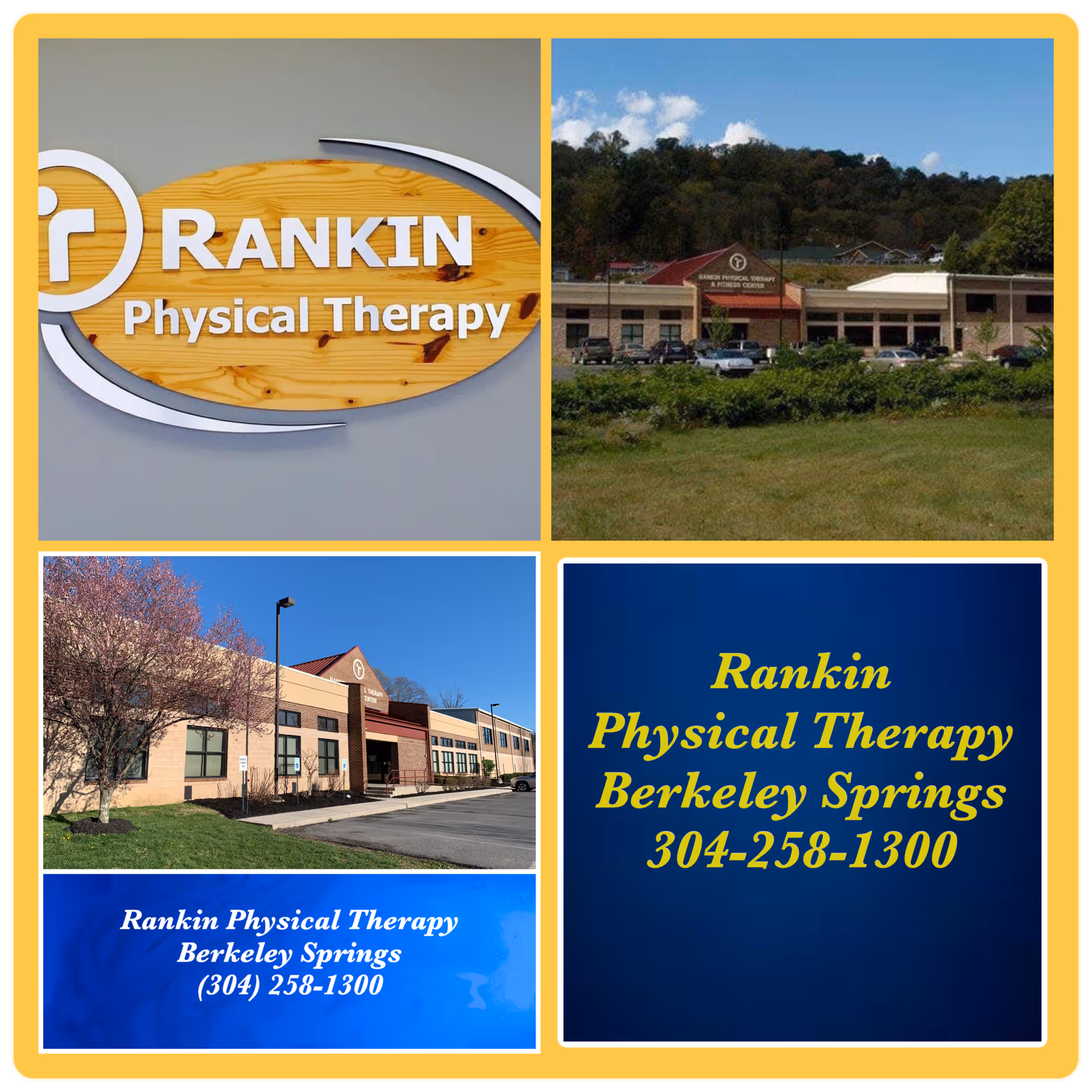 Collage shows Rankin Physical Therapy signage and the facility exterior.