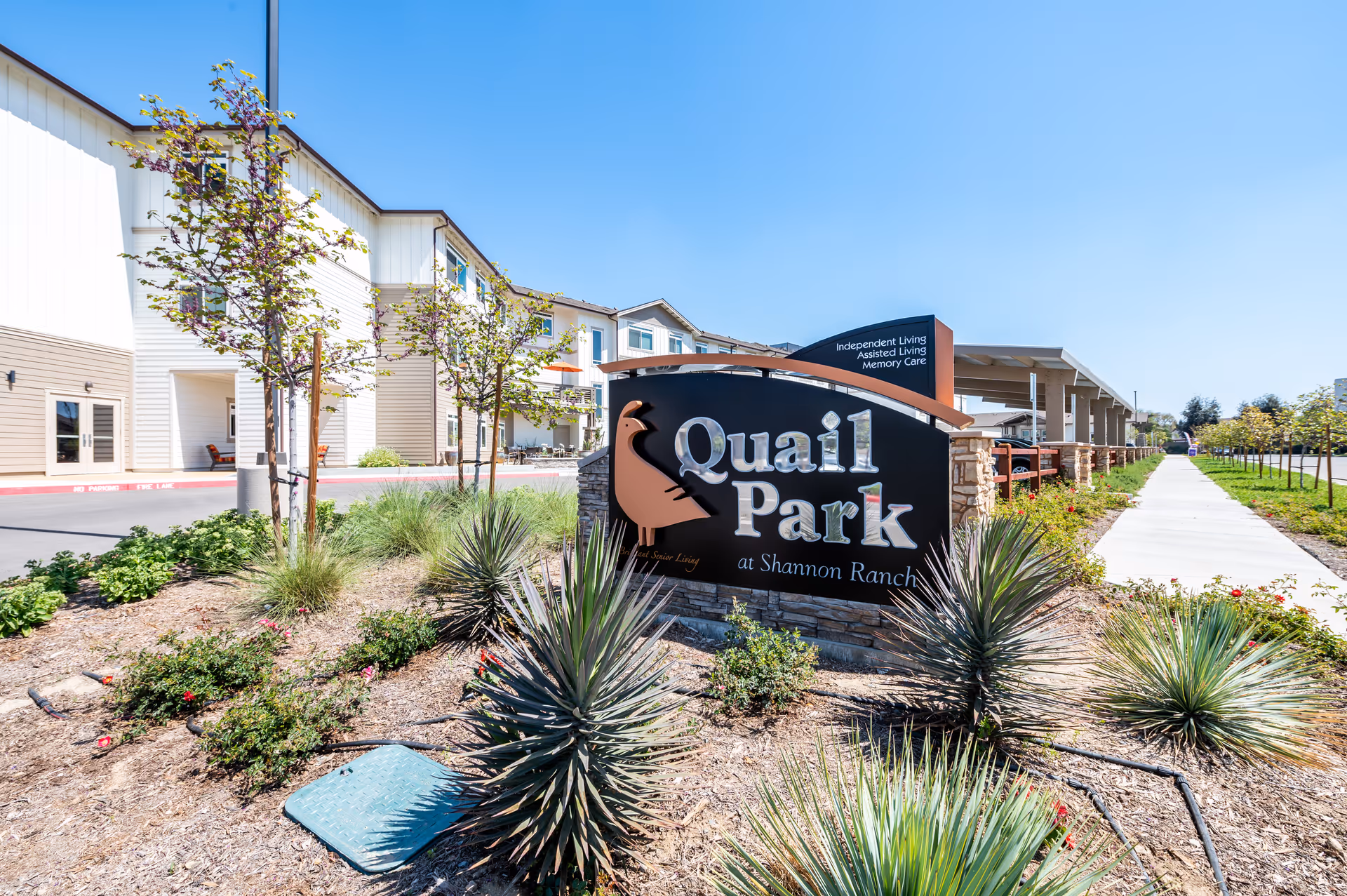 Quail Park at Shannon Ranch exterior with sign and manicured desert landscaping.