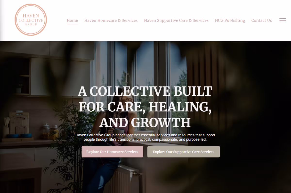 Kitchen interior with a person near a window on Haven Collective Group homepage.