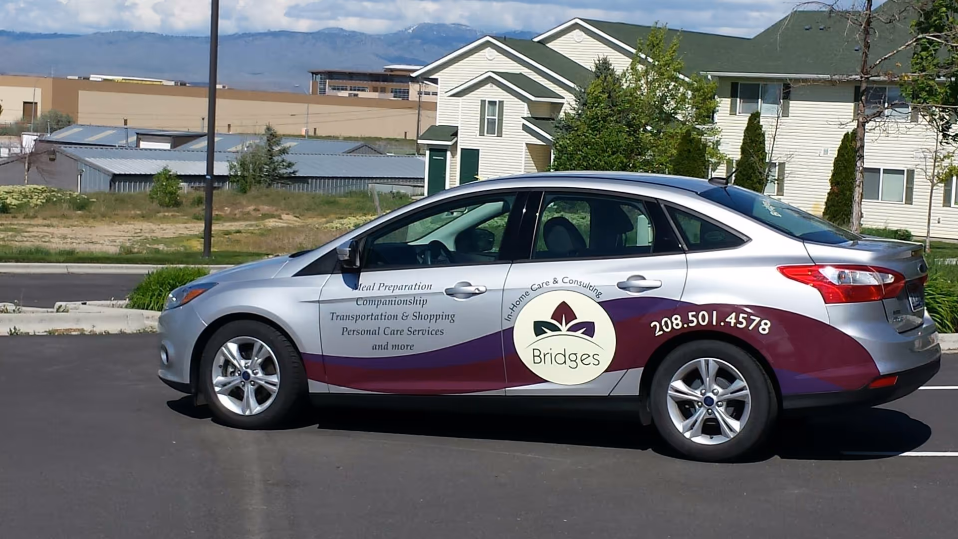 Silver Bridges In-Home Care car parked outside a residential building.