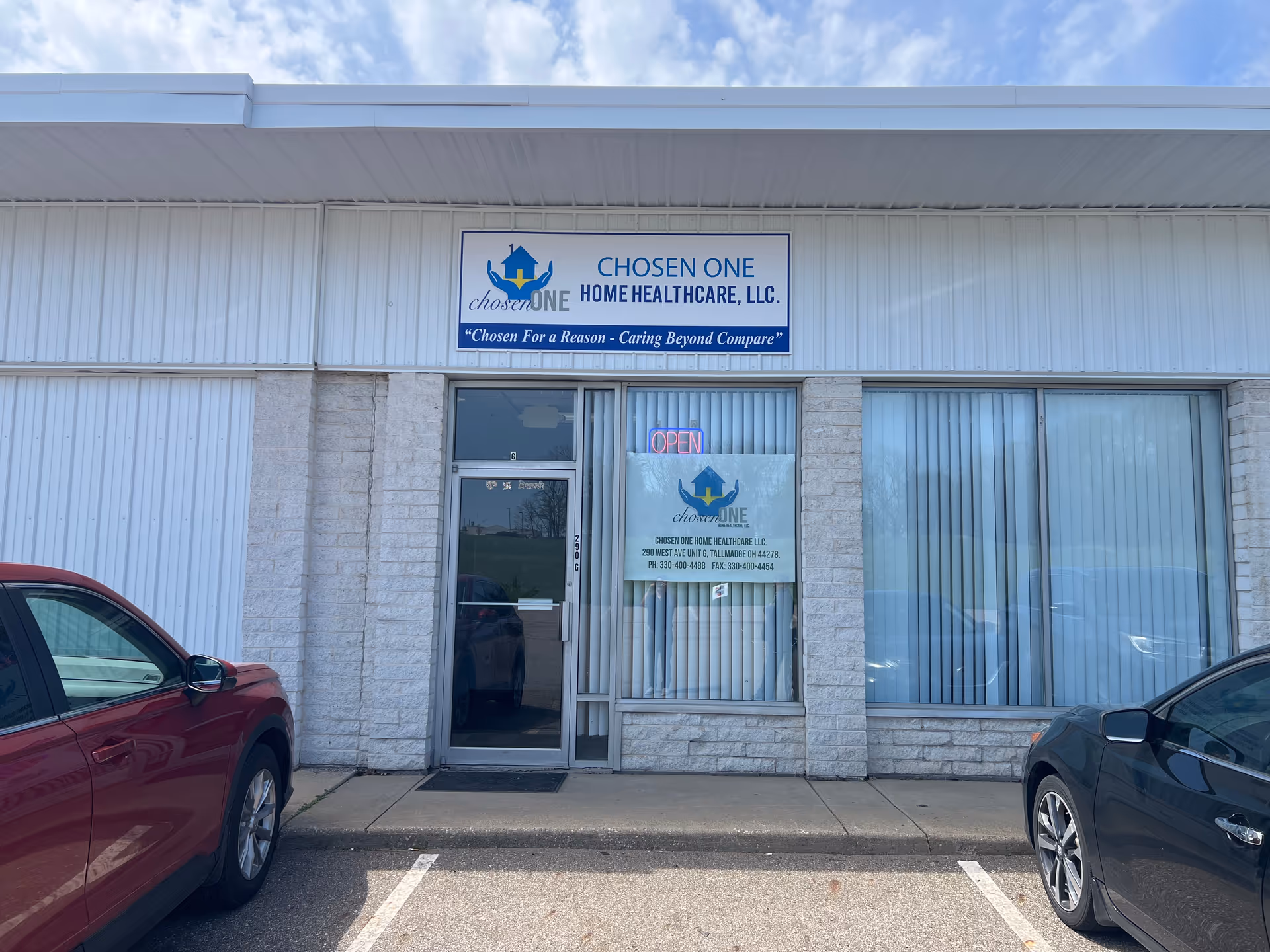 Front exterior of CHOSEN ONE HOME HEALTHCARE LLC with signage and parked cars visible