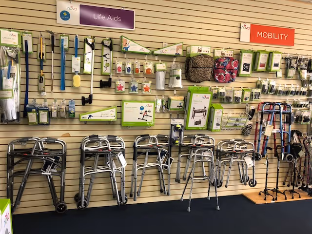 Interior showroom at King Home Care featuring walkers, canes, and other mobility aids.
