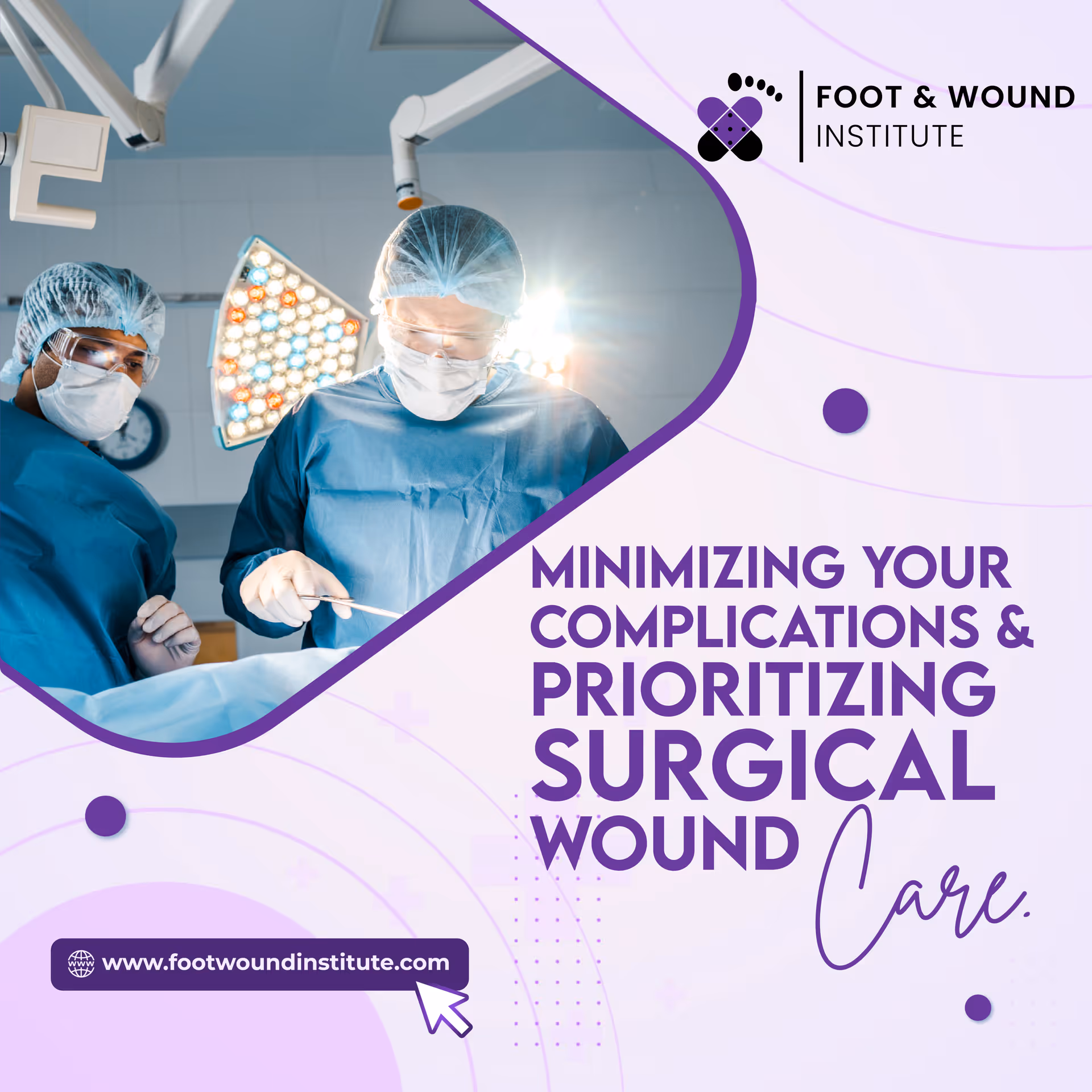 Two surgeons in masks and gowns operate in a bright surgical room.