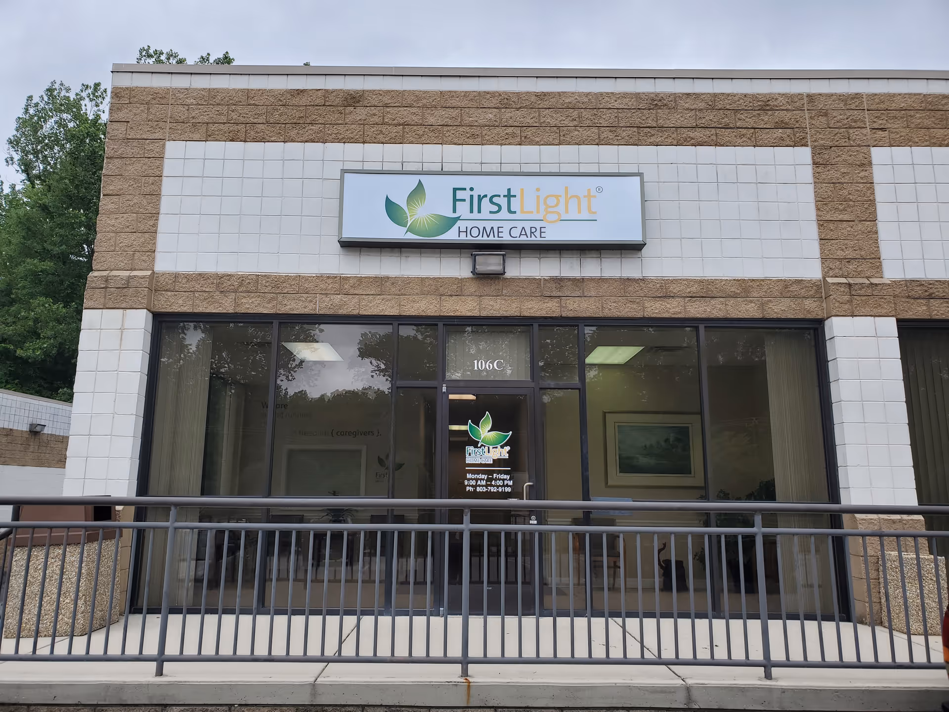 Front view of FirstLight Home Care of Lancaster building with glass doors
