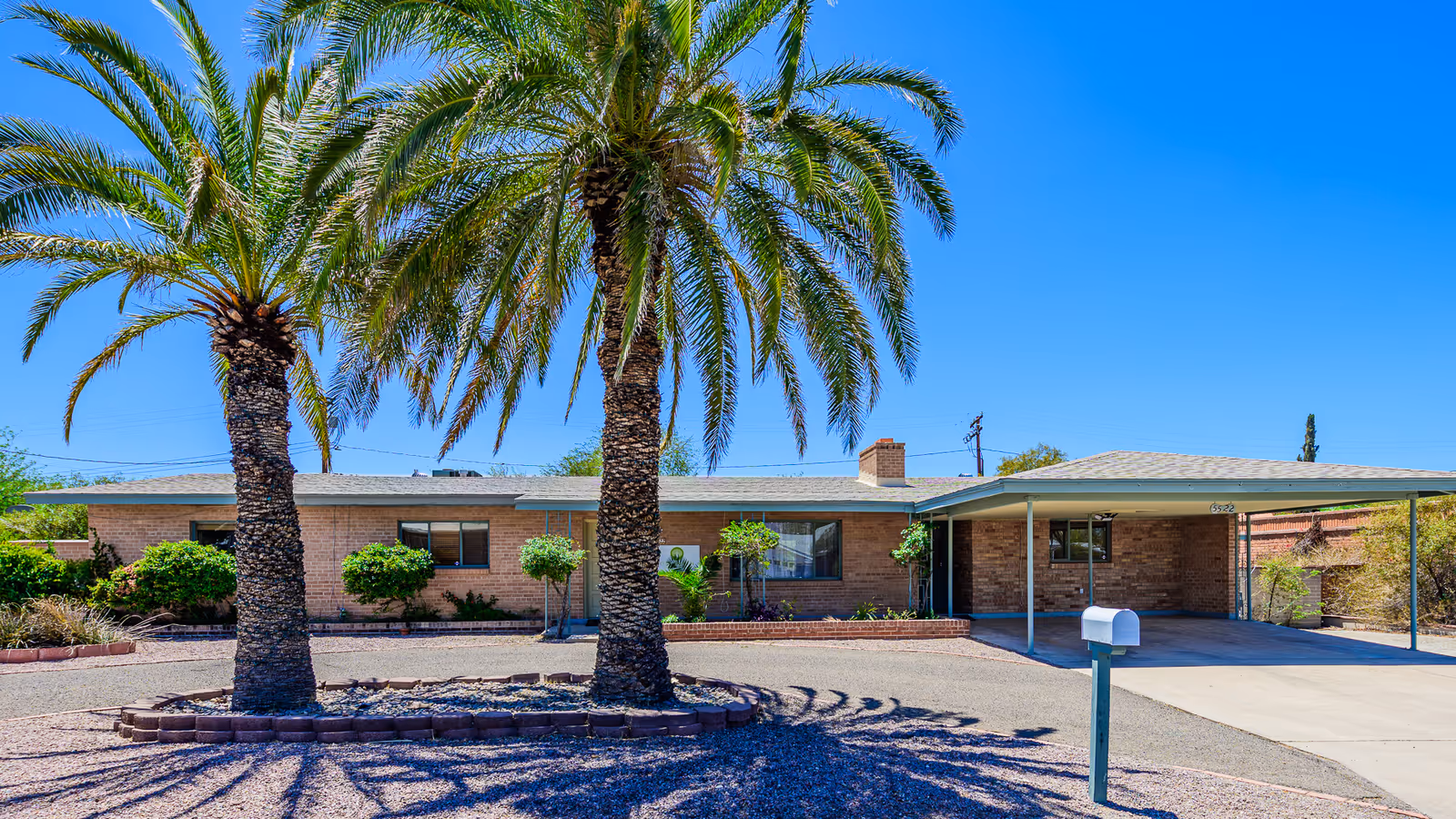 Exterior view of Oak Haven Assisted Living at Park Place with palm trees.