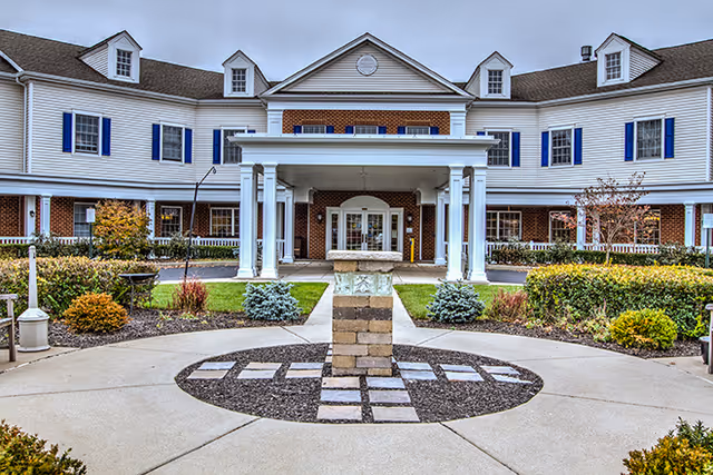 Brookdale Finneytown exterior front entrance with landscaped circular plaza.