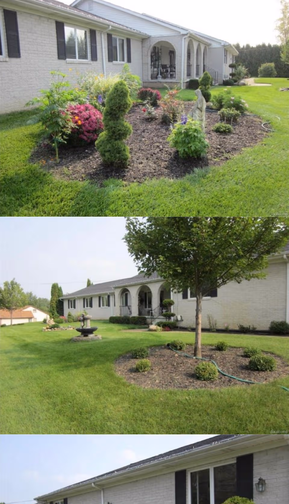 Exterior view of a single-story senior living home with landscaped front yard.