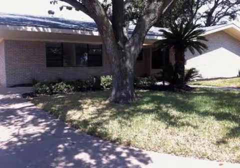 Front exterior of Concord Assisted Living building with a tree, shrubs, and lawn.