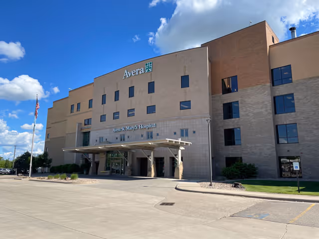 Exterior view of Avera St. Mary's Hospital entrance with a covered drop-off.