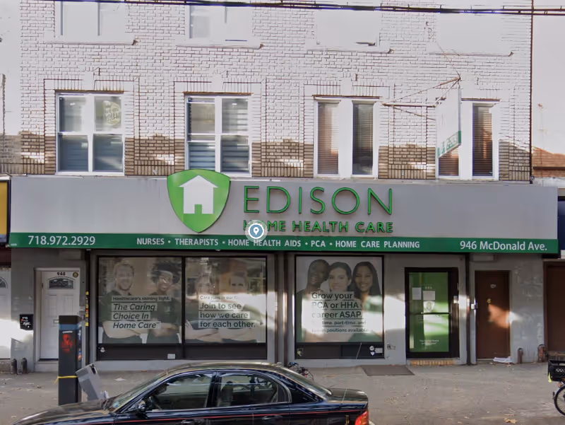 Storefront for Edison Home Health Care on a brick building facade.