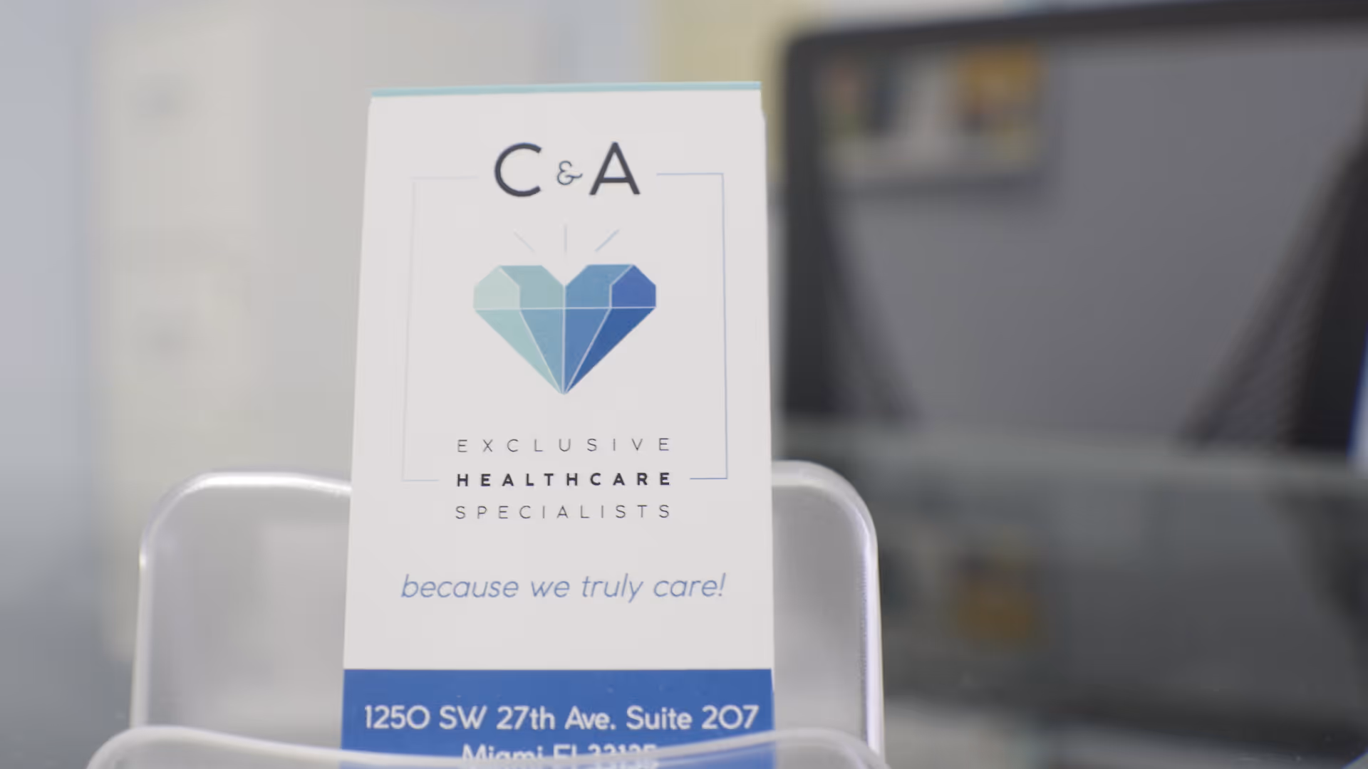 A C&A Home Health Agency brochure on a desk in a lobby.