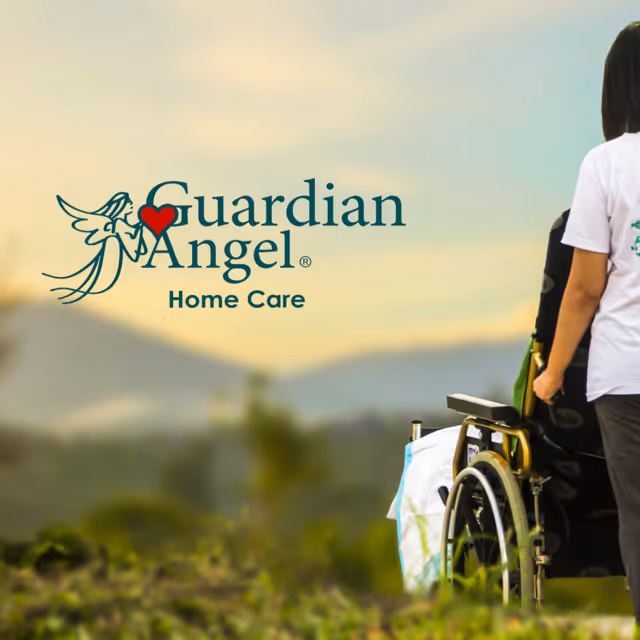 Outdoor banner featuring Guardian Angel Home Care Ontario logo beside a wheelchair