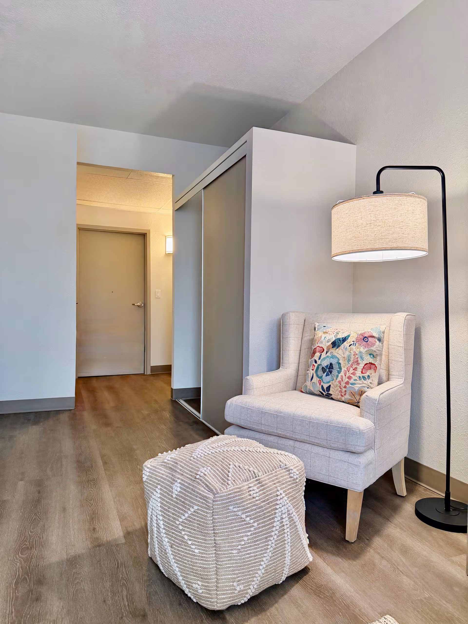 Cozy living area in a senior apartment at The Vistas of Fox Valley.