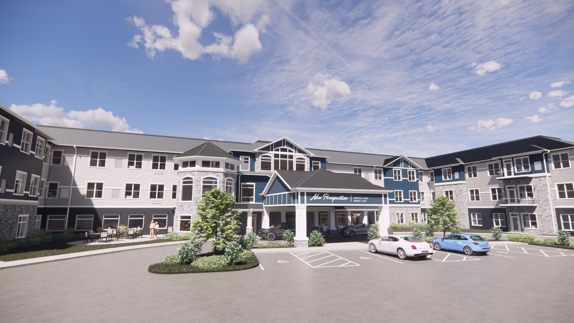 Wide exterior view of New Perspective Weldon Spring facility with parking and entrance.
