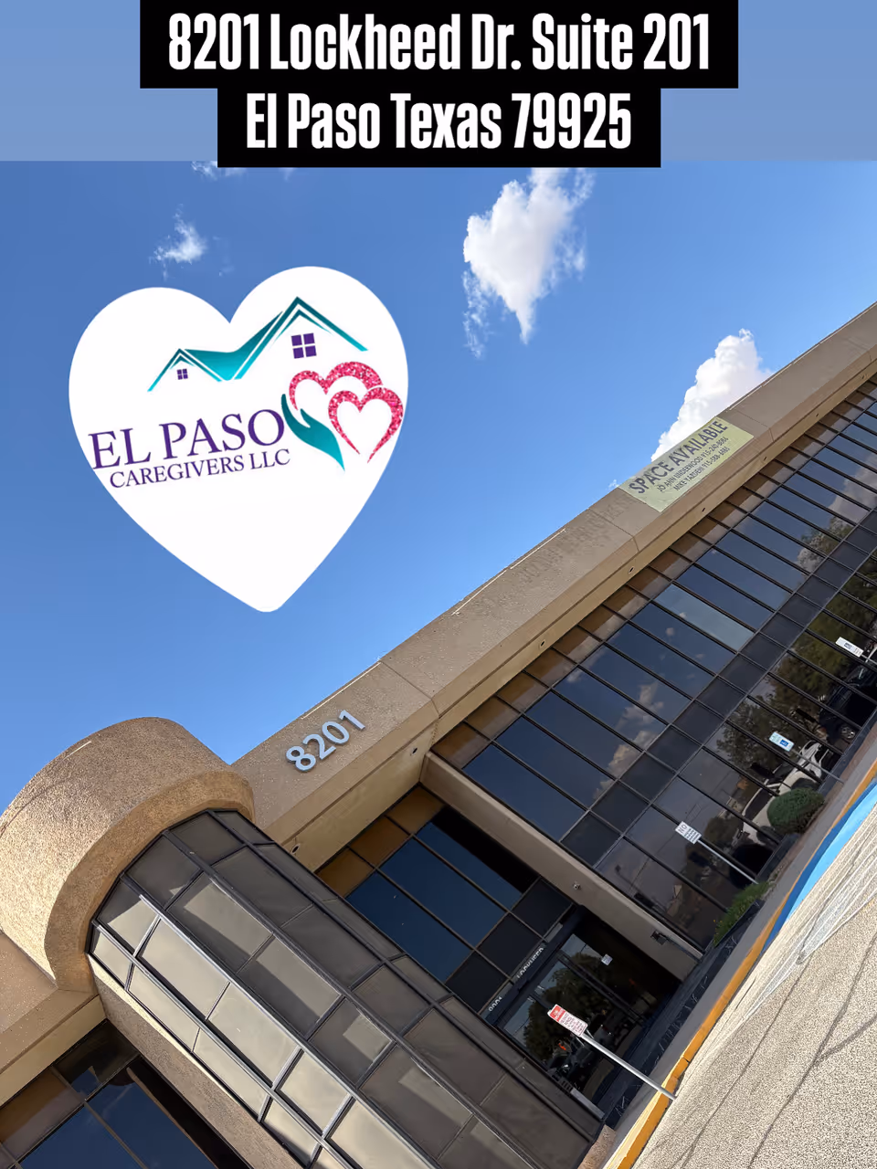 Exterior view of El Paso Caregivers LLC building with heart-shaped logo.
