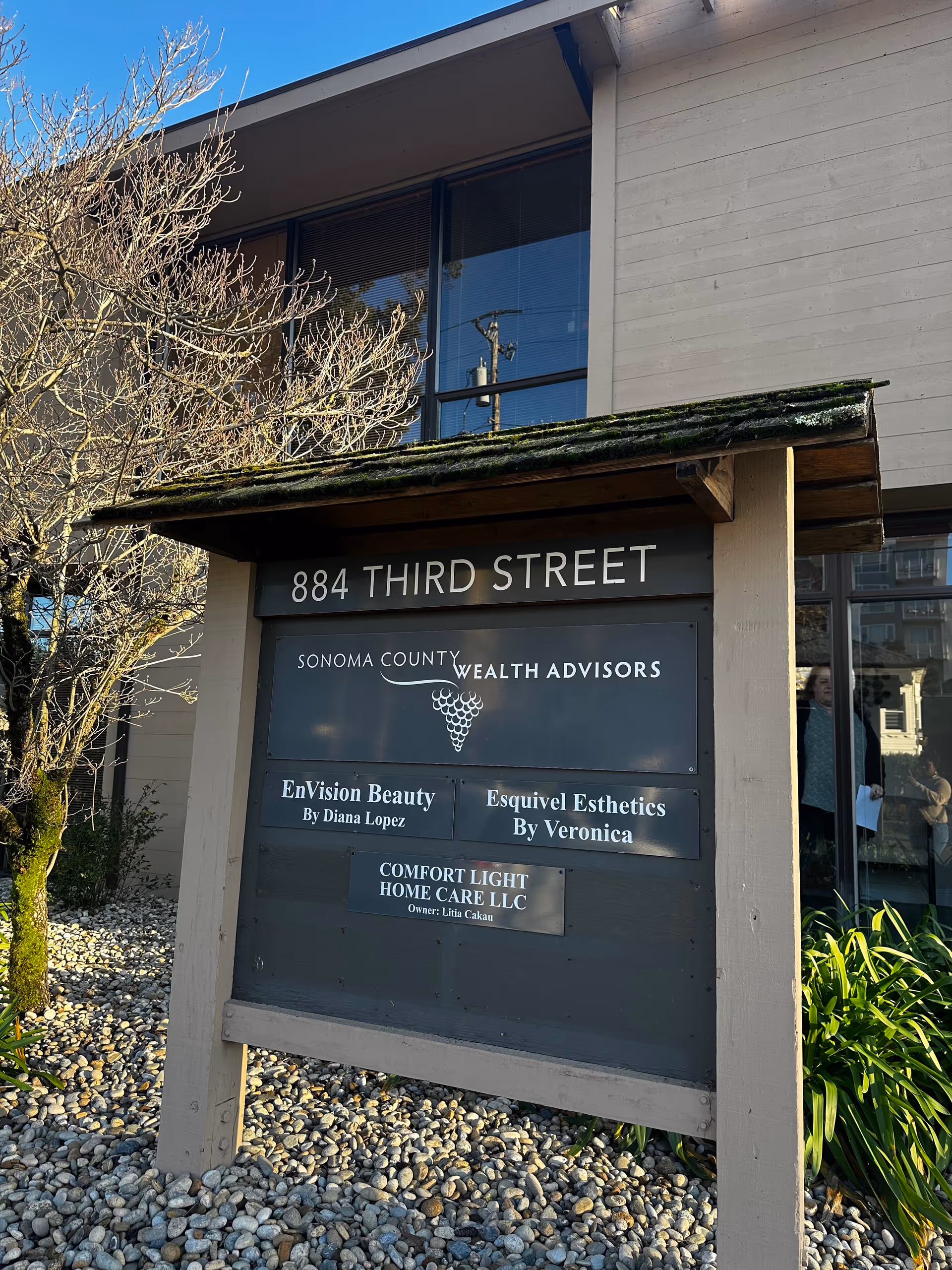 Front exterior sign displays 884 Third Street and Comfort Light Home Care names.