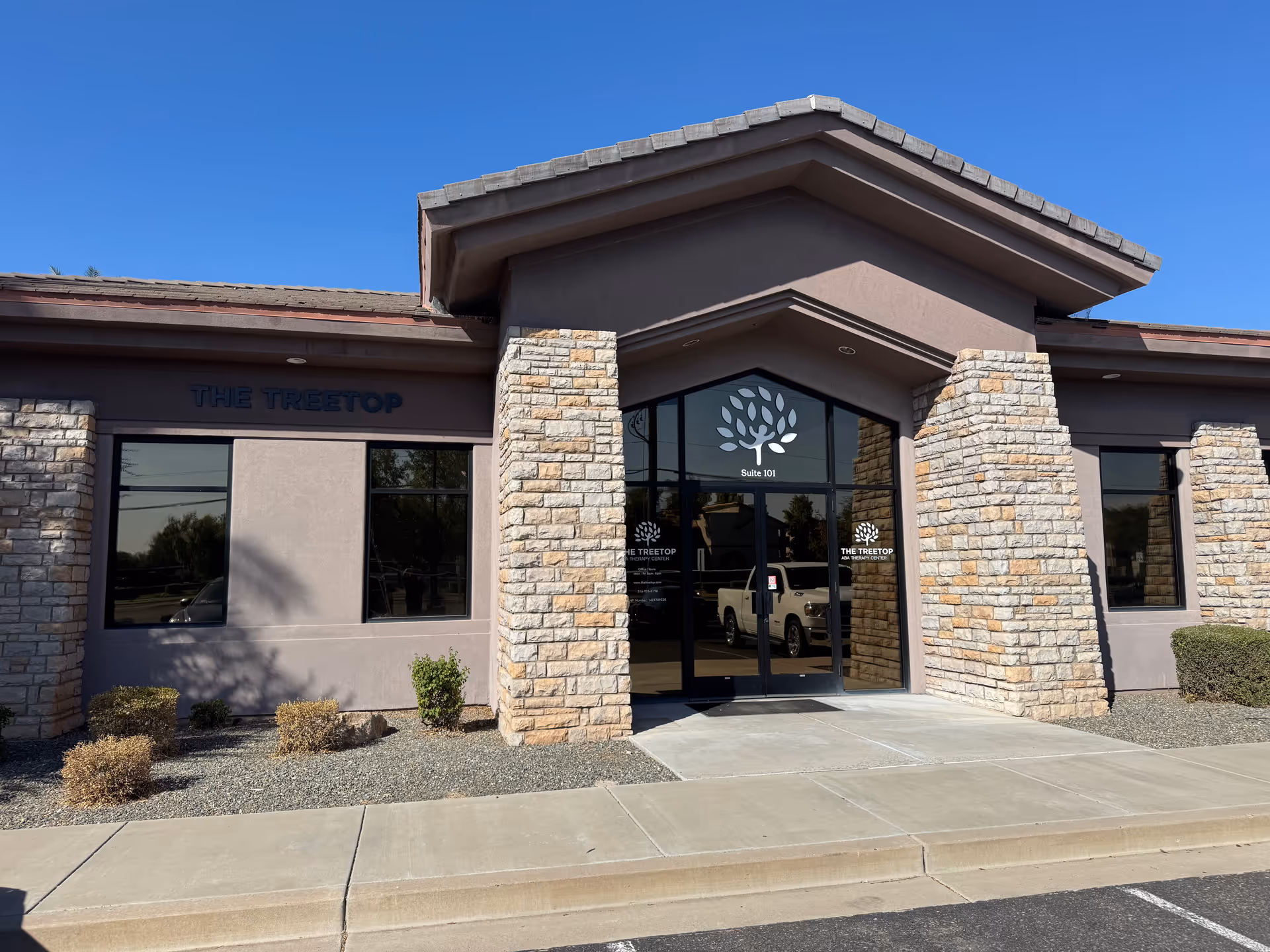 Exterior view of The Treetop ABA Therapy entrance in Mesa, AZ.