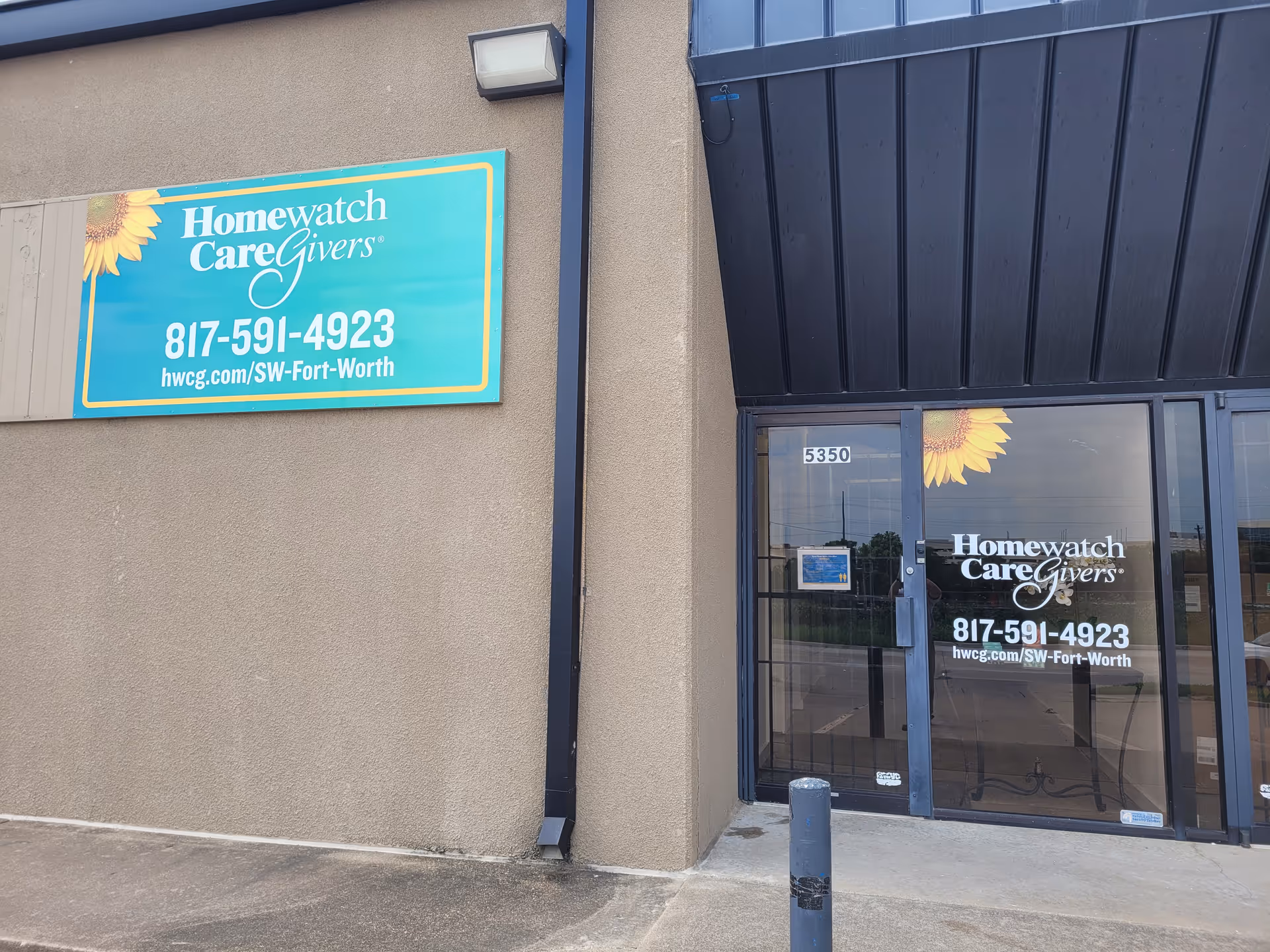 Front exterior of Homewatch CareGivers SW Fort Worth with signage and glass entrance.