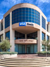 Exterior view of UCLA Health Santa Monica Outpatient Imaging & Interventional Center entrance with stairs.