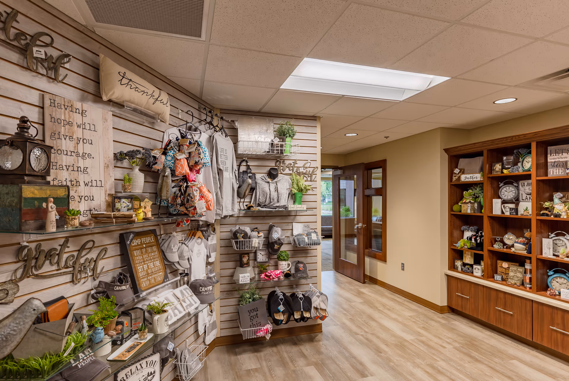 Interior view of GlenFields living facility gift shop with merchandise on shelves.