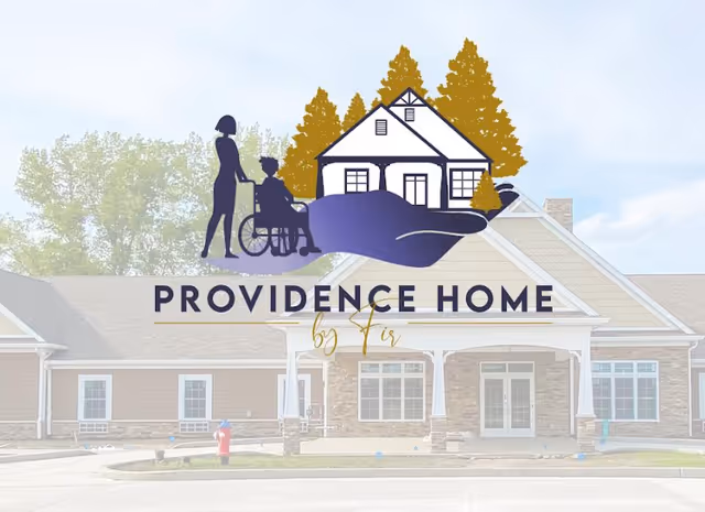 Front view of Providence Home by Fir facility with logo overlay featuring a house and trees