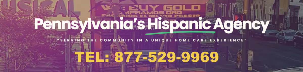Purple-tinted street scene with bold white headline and large yellow phone number overlay.