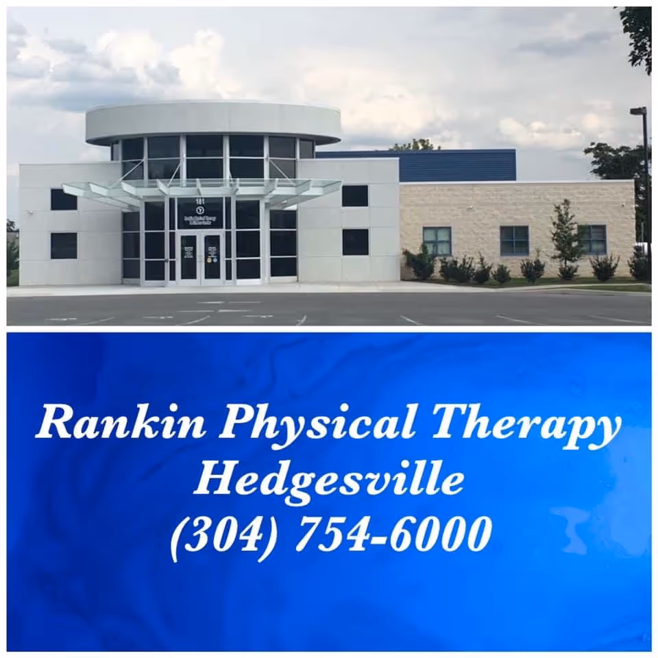 Exterior view of Rankin Rehabilitation building with a glass entrance and blue signage.