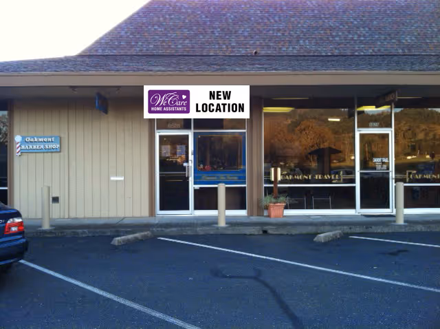 Exterior view of Interim HealthCare of Sonoma County storefront with NEW LOCATION sign.