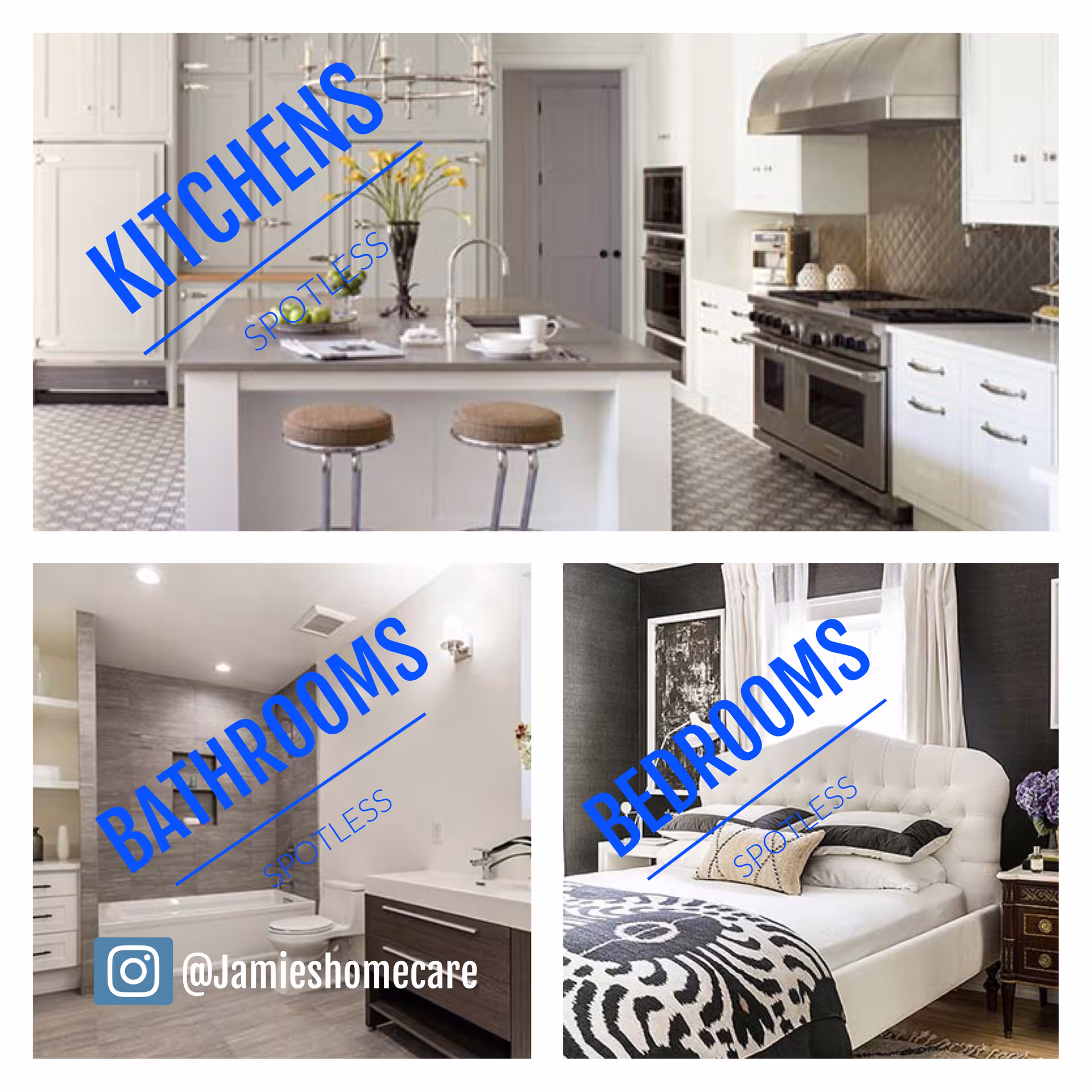 Collage of a modern kitchen, bathroom, and bedroom interior at Senior Services of Southwest Florida.