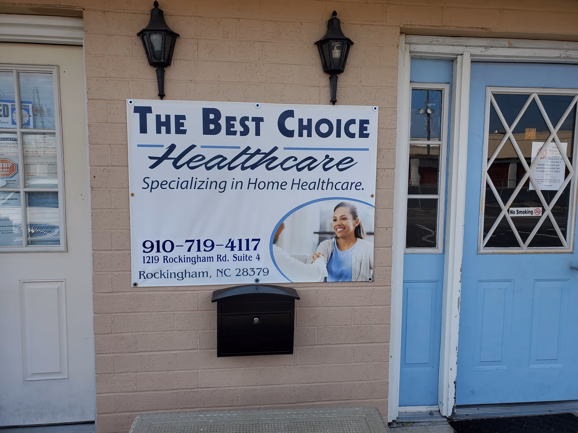 Exterior view of a building front with a large The Best Choice Healthcare sign.