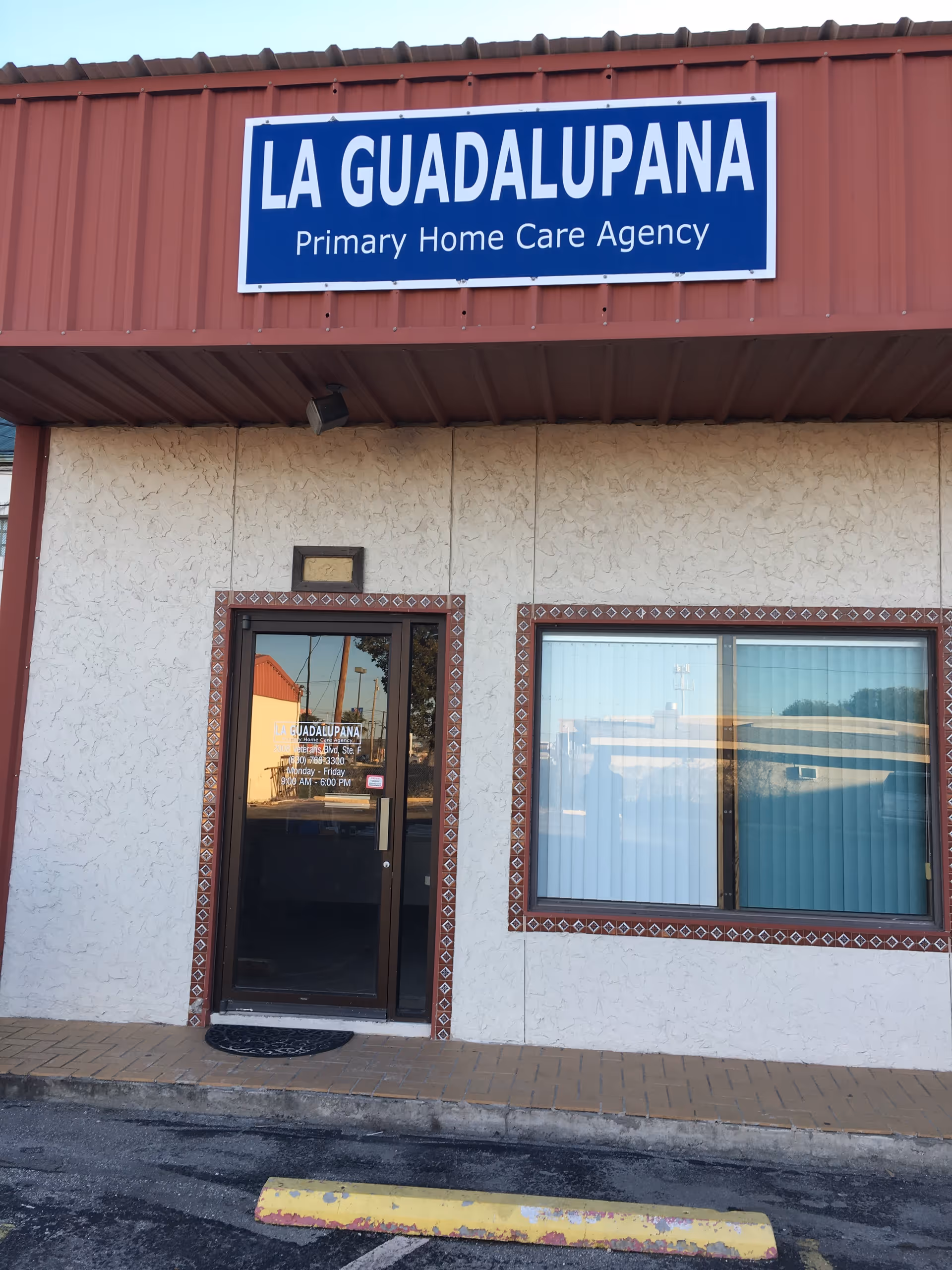 Front exterior of La Guadalupana Primary Home Care Agency entrance.