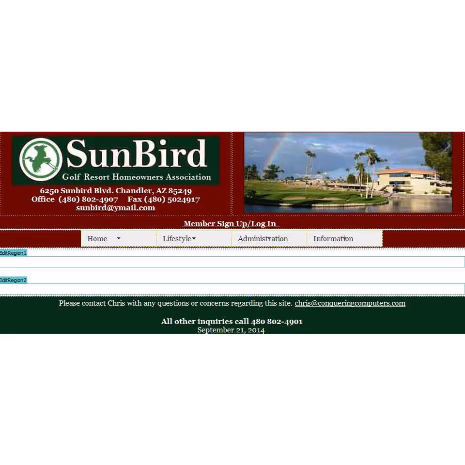 SunBird logo header featuring a resort photo and waterfront building.