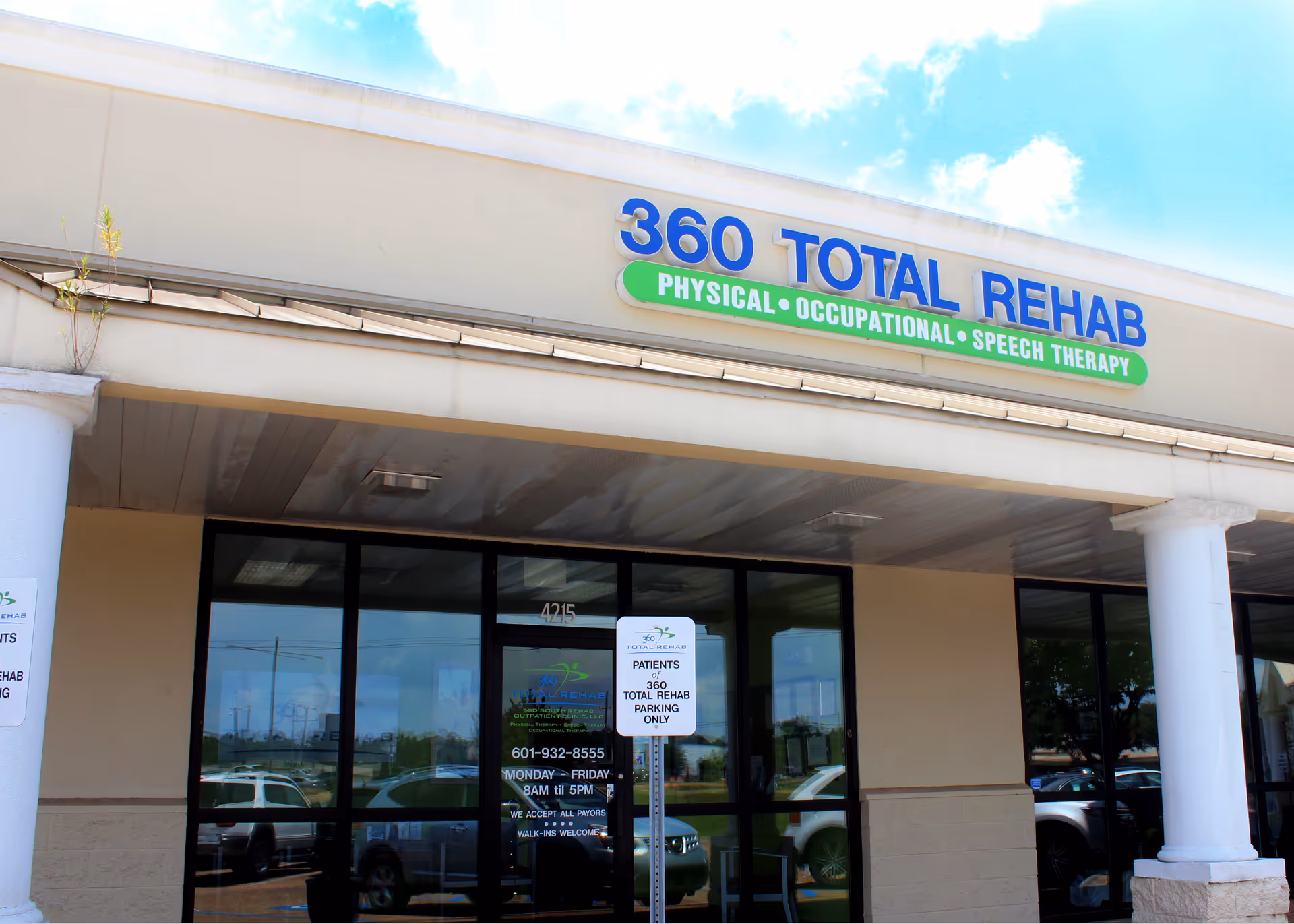 Exterior view of 360 Total Rehab building with glass doors
