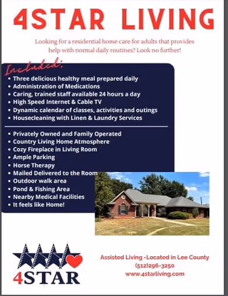 Promotional brochure for 4 Star Living features a house exterior and bulleted services.