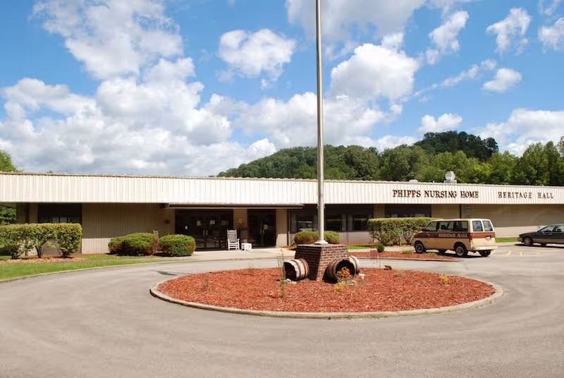 Heritage Hall Clintwood exterior with a circular landscaped median in the front.