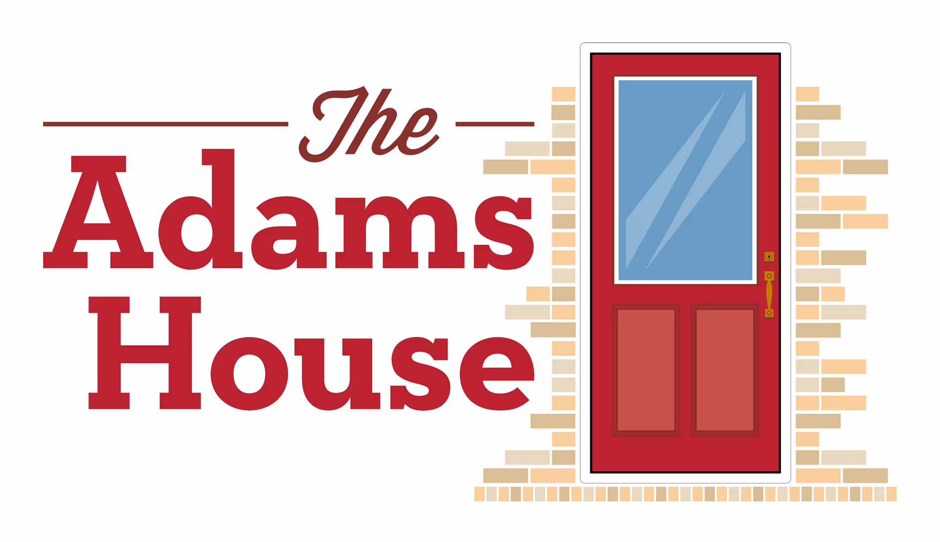 Logo of The Adams House featuring a red front door in a brick wall.