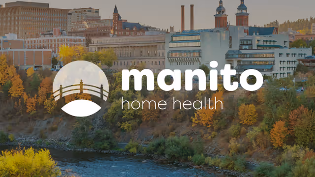 City skyline with the Manito Home Health logo overlay.