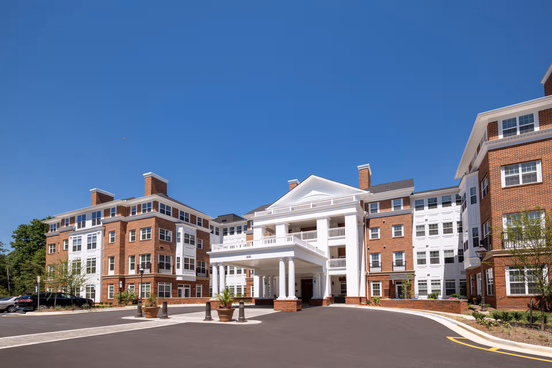 Brightview Annapolis senior living building with brick facade and white columns at entrance