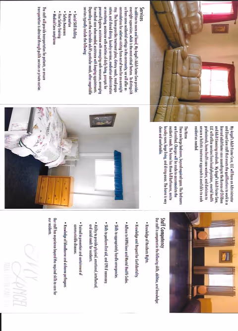 Interior pages display living room, bedroom, and dining area in a senior care home.