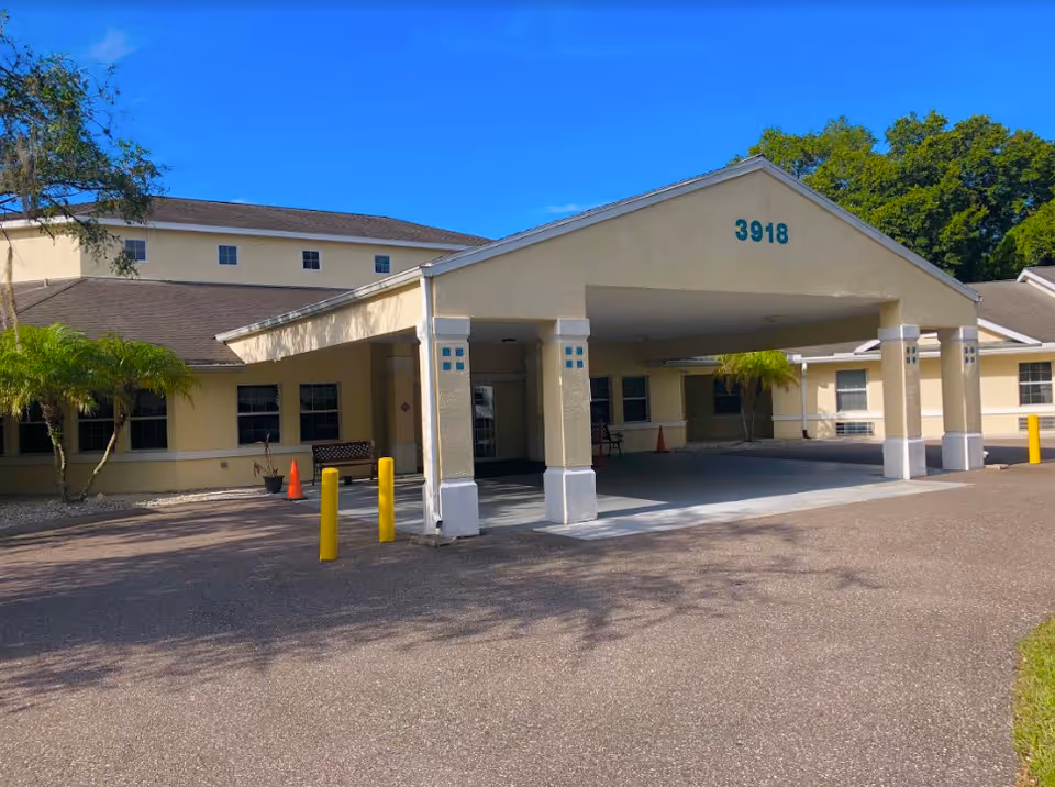 A Cloudberry Lodge facility with a covered entrance and drive-up drop-off area.