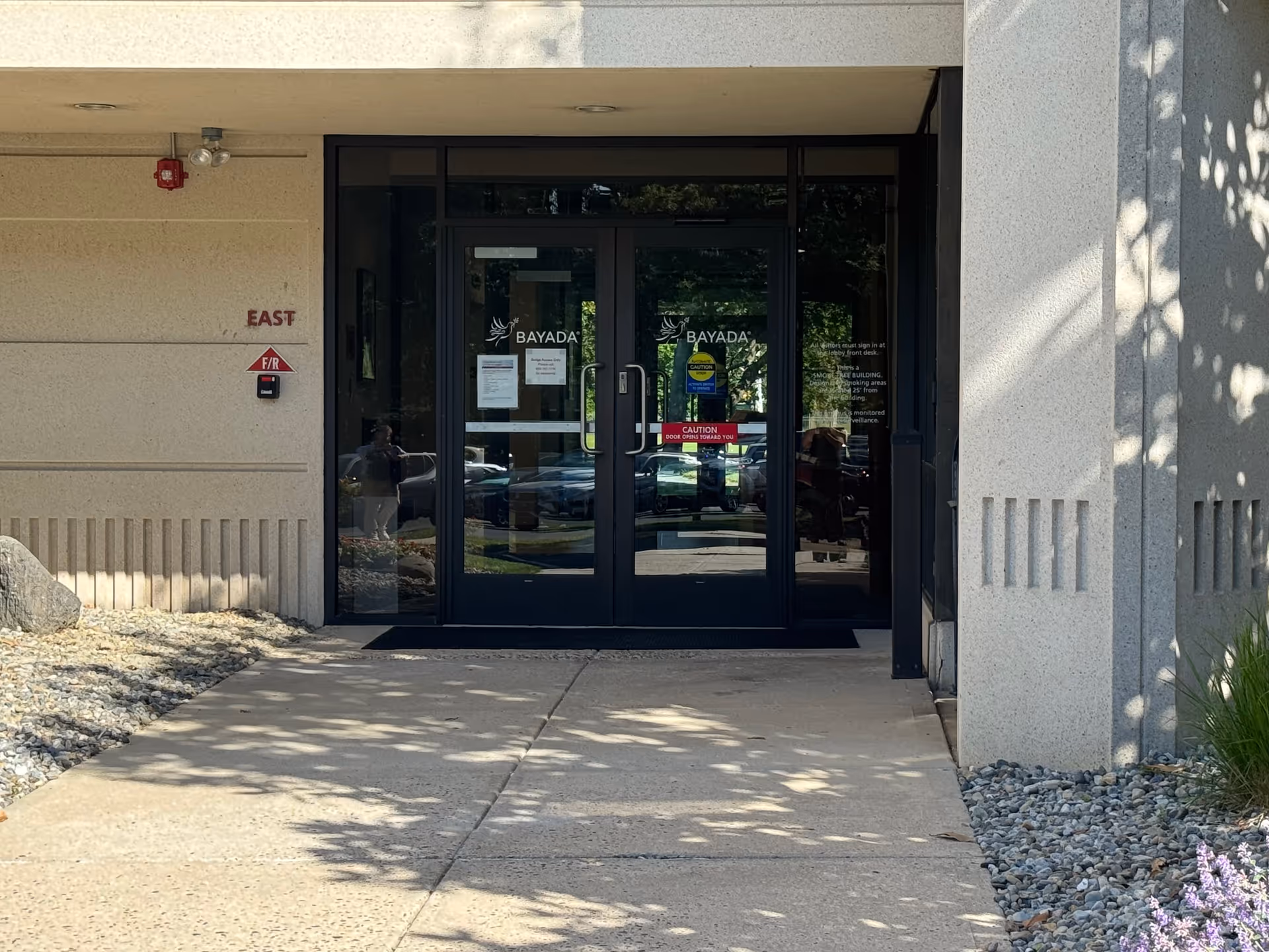 Entrance to BAYADA Global Support Center with glass double doors.