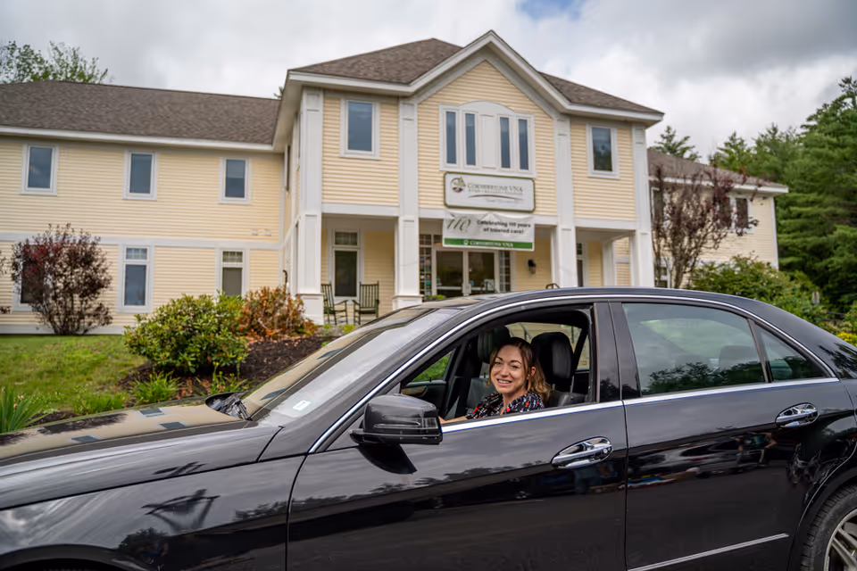 Exterior view of Cornerstone VNA building with a black car parked at the entrance.