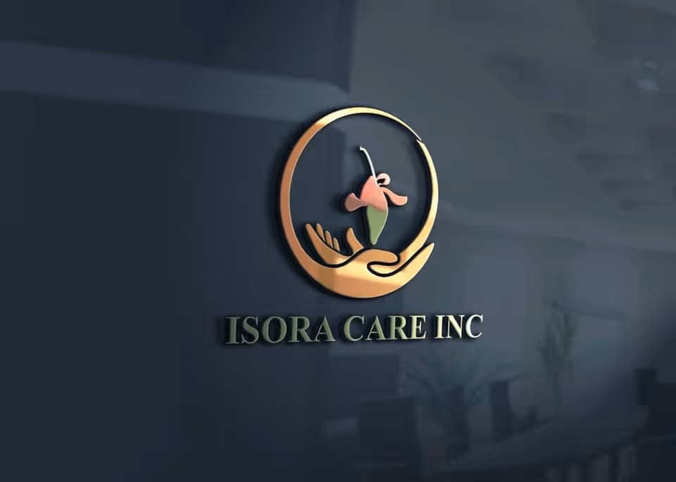 Isora Care Inc logo on a dark wall in an interior lobby