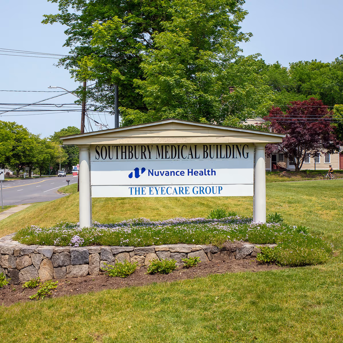 Exterior sign for Southbury Medical Building with Nuvance Health and The Eyecare Group.