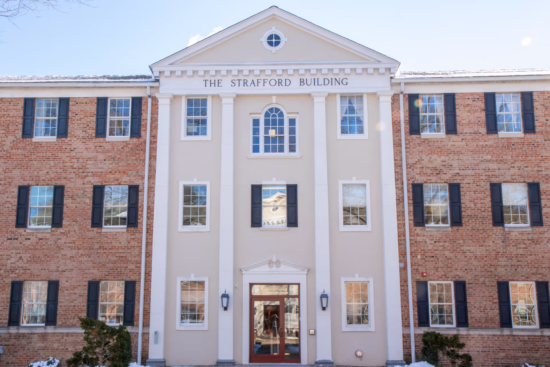 Front view of The Strafford Building entrance in Wayne, PA.