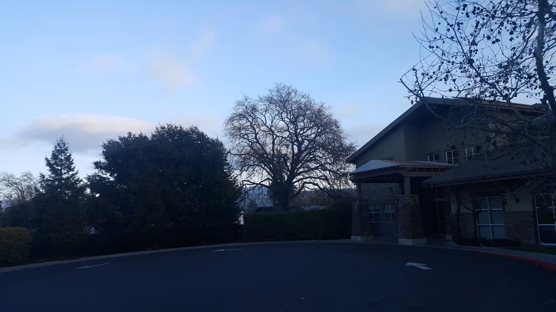 Collabria Care facility exterior with driveway, trees, and covered entrance.