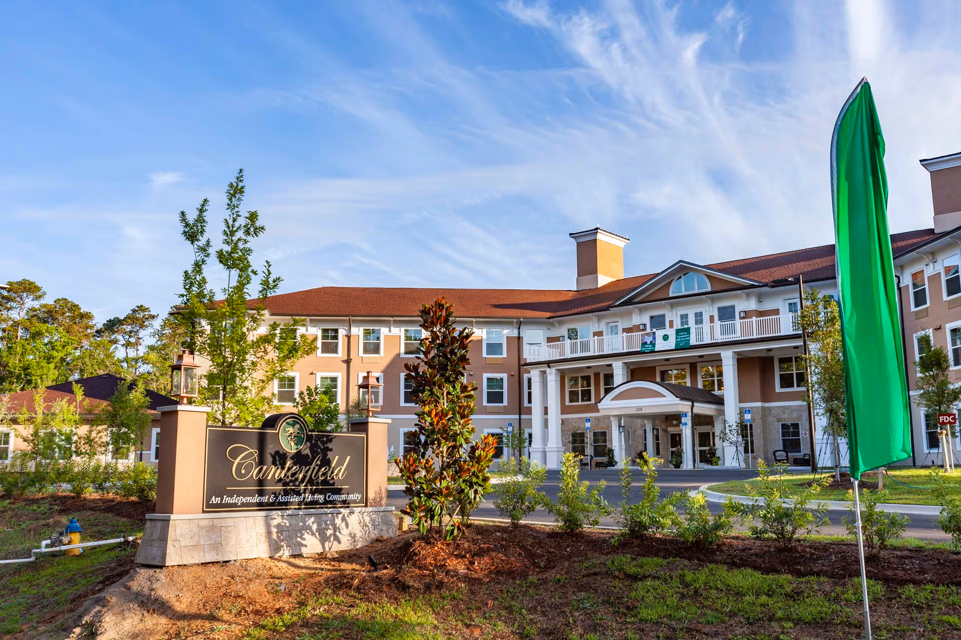 Exterior view of Canterfield of Tallahassee with entrance and landscaped grounds